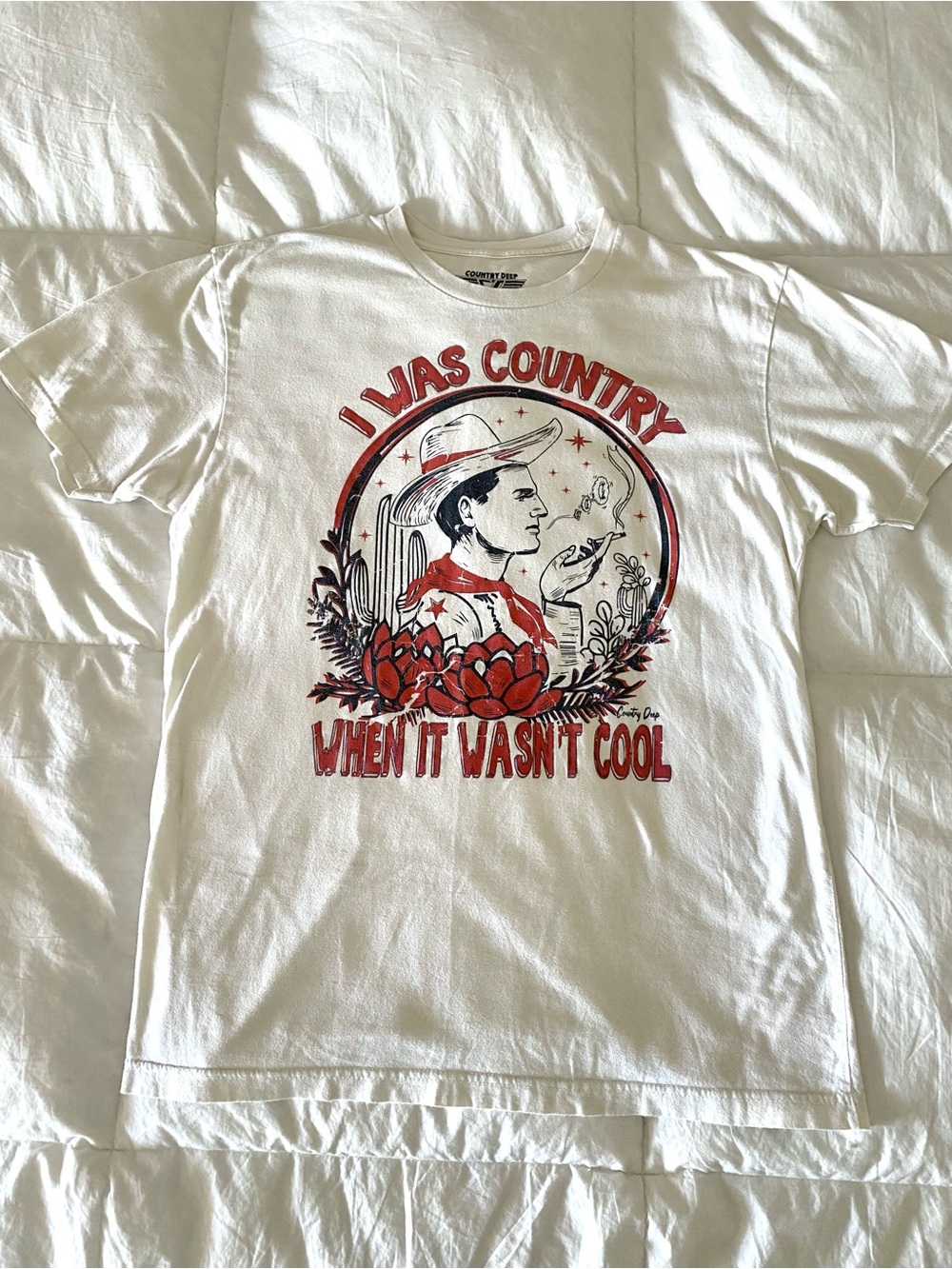 Cowboy Graphic Tee - White with Red Print